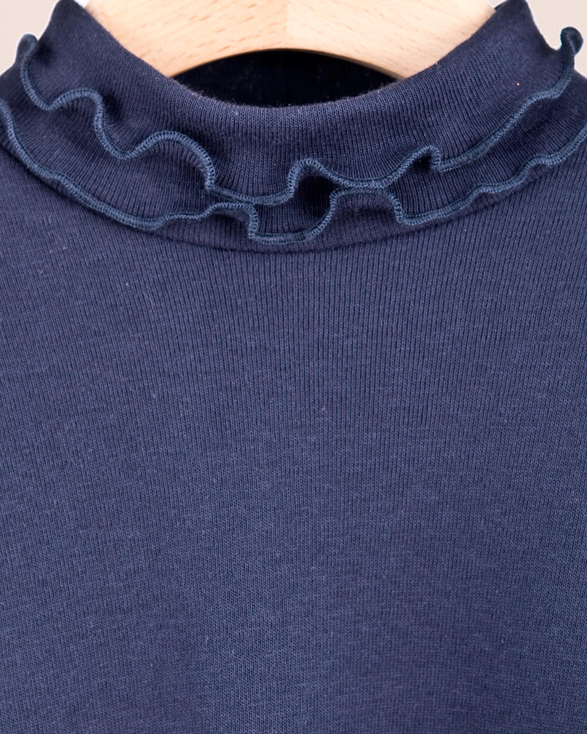 Ruffle Turtleneck Italian Brushed Cotton Navy